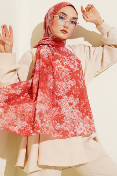 Vintage Gül Desenli Şal Kiremit - Başörtüsü