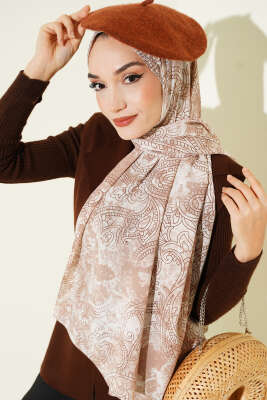 Vintage Gül Desenli Şal Latte 