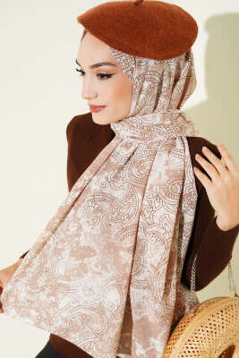 Vintage Gül Desenli Şal Latte - Başörtüsü