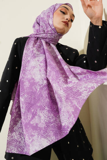 Vintage Gül Desenli Şal Lila - Başörtüsü