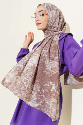 Vintage Gül Desenli Şal Soft Kahve 