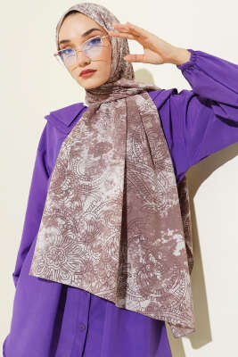 Vintage Gül Desenli Şal Soft Kahve - Başörtüsü