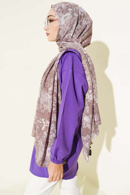 Vintage Gül Desenli Şal Soft Kahve - Başörtüsü