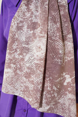 Vintage Gül Desenli Şal Soft Kahve - Başörtüsü