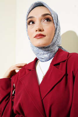 Vintage Motifli Eşarp Beyaz - Başörtüsü