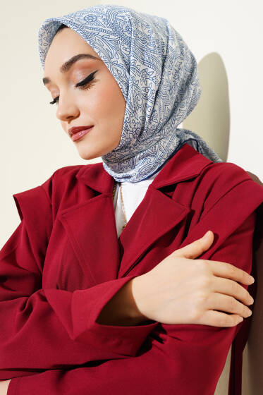 Vintage Motifli Eşarp Beyaz - Başörtüsü