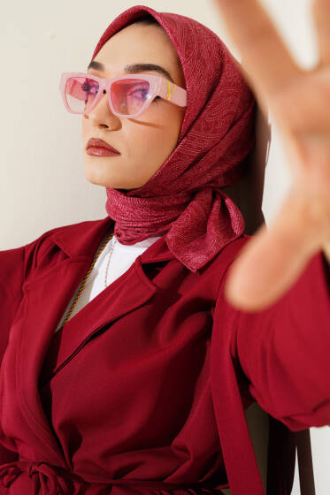 Vintage Motifli Eşarp Kırmızı - Başörtüsü