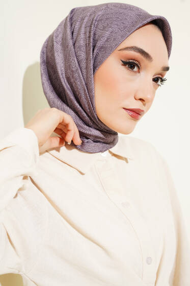 Vintage Motifli Eşarp Vizon - Başörtüsü