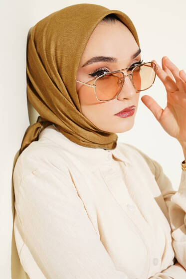 Vintage Motifli Eşarp Yağ Yeşili - Başörtüsü