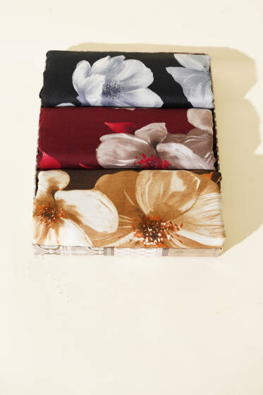 Vintage Rose Desen 3'lü Şal Seti Asorti 1 - Desenli Şal Seti