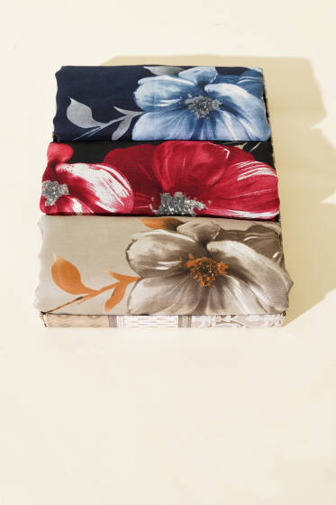 Vintage Rose Desen 3'lü Şal Seti Asorti 2 - Desenli Şal Seti