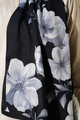 Vintage Rose Desen Şal Antrasit-01 - Başörtüsü