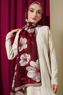 Vintage Rose Desen Şal Bordo-02 - Başörtüsü