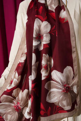 Vintage Rose Desen Şal Bordo-02 - Başörtüsü