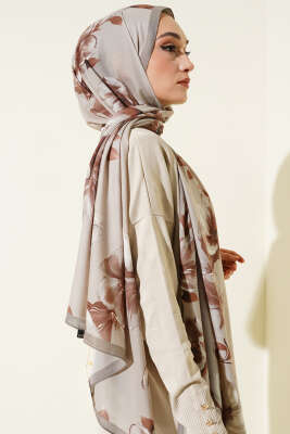 Vintage Rose Desen Şal Soft Kahve-07 - Başörtüsü