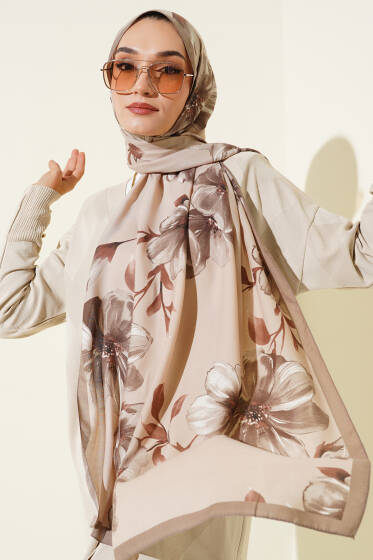 Vintage Rose Desen Şal Vizon-09 - Başörtüsü