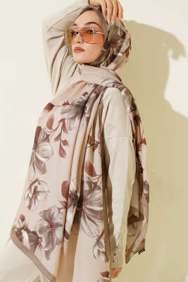 Vintage Rose Desen Şal Vizon-09 - Başörtüsü