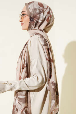 Vintage Rose Desen Şal Vizon-09 - Başörtüsü