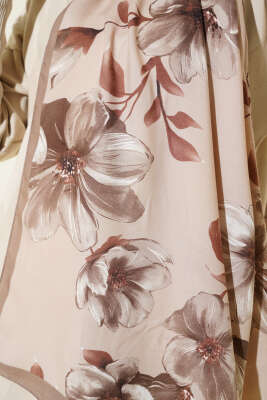 Vintage Rose Desen Şal Vizon-09 - Başörtüsü