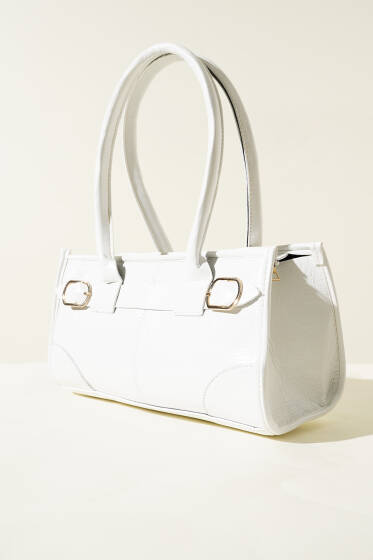 Vintage Rugan Baget Çanta Beyaz - Kol Çantası