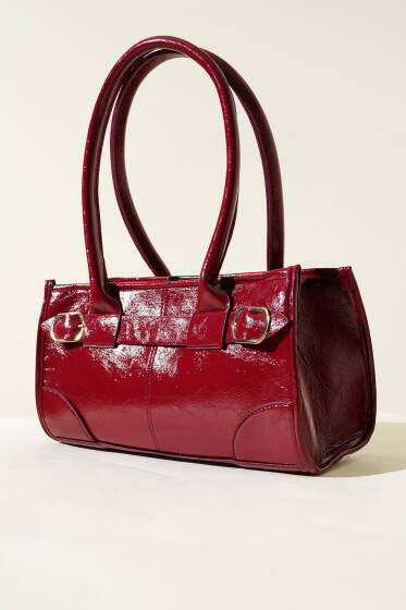 Vintage Rugan Baget Çanta Bordo - Kol Çantası