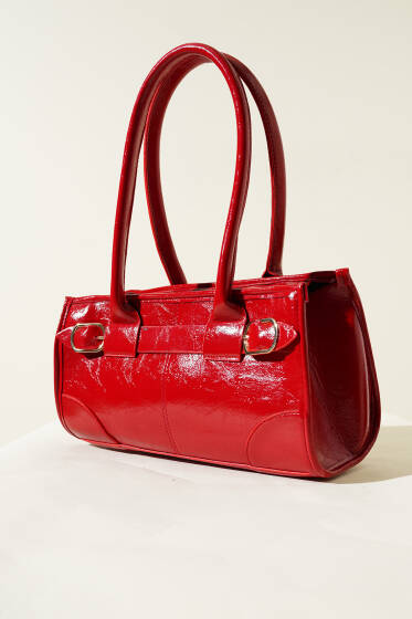 Vintage Rugan Baget Çanta Kırmızı - Kol Çantası