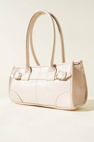 Vintage Rugan Baget Çanta Krem - Kol Çantası