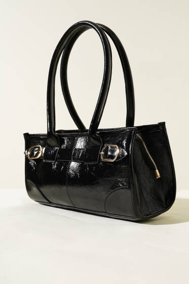 Vintage Rugan Baget Çanta Siyah - Kol Çantası