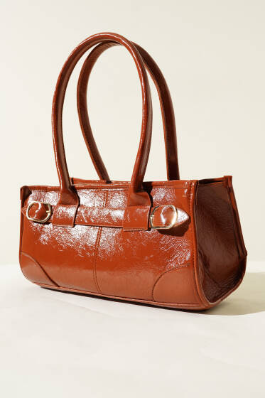 Vintage Rugan Baget Çanta Taba - Kol Çantası