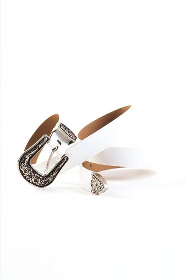 Vintage Tokalı Kemer Beyaz - Deri Kemer