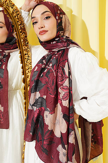 Violet Liva Modal Kraş Şal Bordo - Başörtüsü