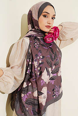 Violet Liva Modal Kraş Şal Koyu Vizon - MODA KAŞMİR