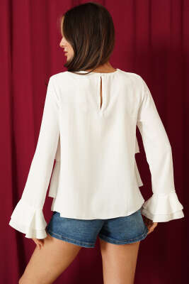 Volan Kollu Fırfırlı Bluz Beyaz - Kadın Giyim Modelleri