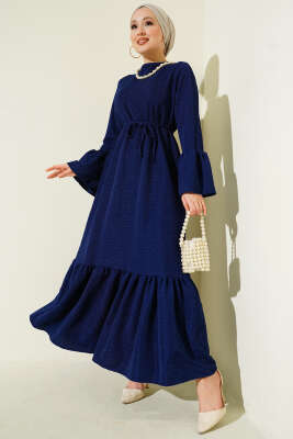 Volanlı Damla Örme Elbise Lacivert - VAV TEKSTİL