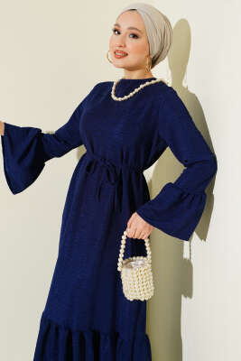 Volanlı Damla Örme Elbise Lacivert - Elbise