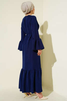 Volanlı Damla Örme Elbise Lacivert - Elbise