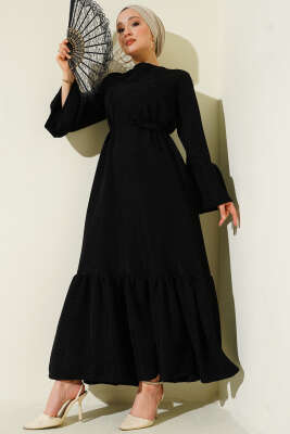 Volanlı Damla Örme Elbise Siyah - VAV TEKSTİL