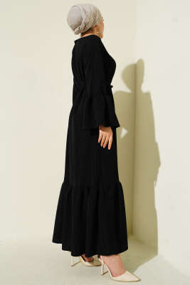 Volanlı Damla Örme Elbise Siyah - Elbise