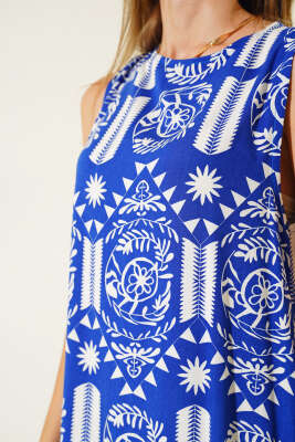 Volanlı Kolsuz Elbise Saks - Kadın Giyim Modelleri