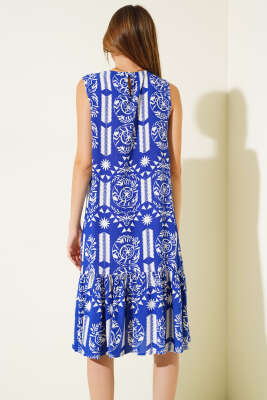 Volanlı Kolsuz Elbise Saks - Kadın Giyim Modelleri