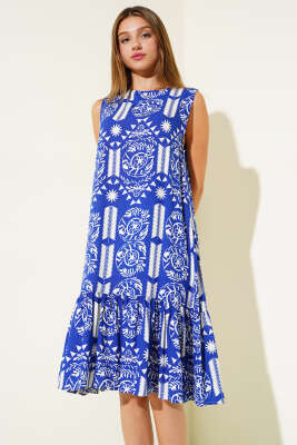 Volanlı Kolsuz Elbise Saks - Kadın Giyim Modelleri