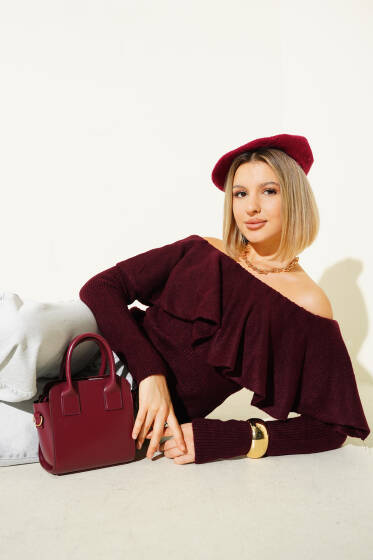 Volanlı Triko Kazak Bordo - Kadın Giyim Modelleri