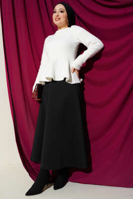 Volanlı Yumoş Triko Kazak Ekru - Triko Kazak