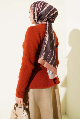 Volanlı Yumoş Triko Kazak Kiremit - Triko Kazak