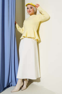 Volanlı Yumoş Triko Kazak Sarı - Triko Kazak