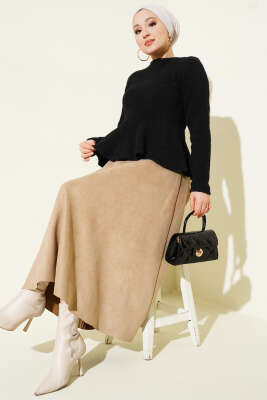 Volanlı Yumoş Triko Kazak Siyah - VANİZA TRİKO