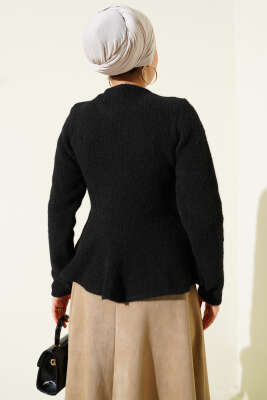 Volanlı Yumoş Triko Kazak Siyah - Triko Kazak