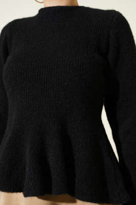 Volanlı Yumoş Triko Kazak Siyah - Triko Kazak