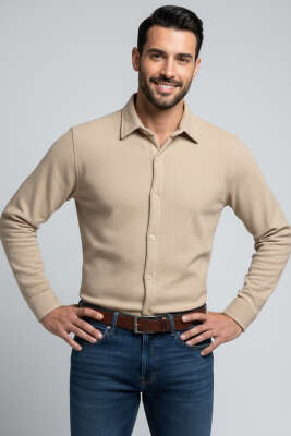 Waffle Desen Erkek Gömlek Bej - WİPEOUT