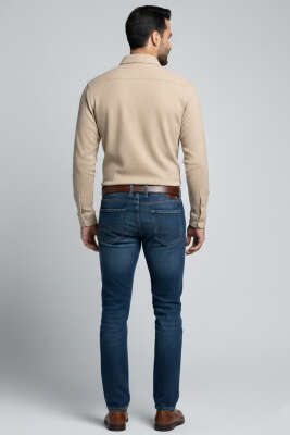 Waffle Desen Erkek Gömlek Bej - Erkek Gömlek